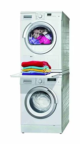 Sanicomfort Zwischenboden für Waschmaschine und Trockner 8345800 - Waschmaschinenzubehör aus robustem Stahl und Holz, ideal für die platzsparende Bauweise einer Waschmaschine-Trockner Säule mit 16 Kg Tragkraft.