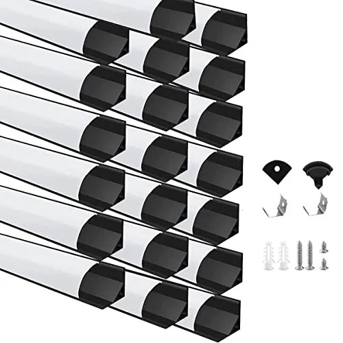 Besseto LED Aluminum Profil 20 x 1m, V Form Streifen Licht Diffusor Profile mit milchiger Abdeckung,Endkappen,und Montageklammer Aluminum Profile für LED-Streifen (20 x 1m V Form)