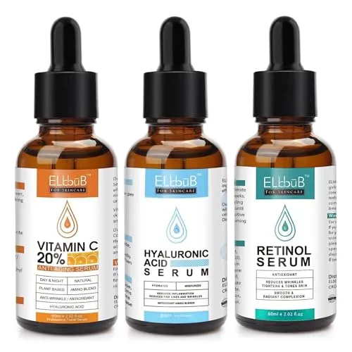 P-Beauty Cosmetic Accessories Gesichtsserum Set mit Vitamin C, Hyaluron und Retinol - Seren für strahlende Haut, angereichert mit 20% Vitamin C und Hyaluronsäure. Bekämpft Falten und Unreinheiten, spendet intensive Feuchtigkeit und verleiht ein jugendliches Aussehen.