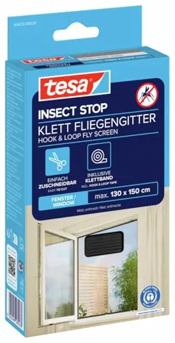 tesa Insect Stop Standard Fliegengitter für Fenster - Insektenschutz zuschneidbar - Mückenschutz ohne Bohren - 1 x Fliegen Netz - 130 cm x 150 cm - Anthrazit