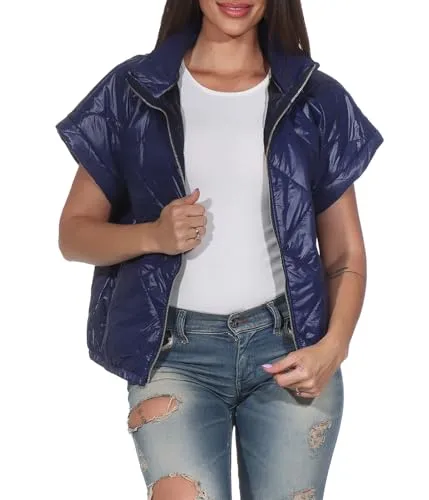 simaranda Damen Steppweste Kurz Leicht Ärmellose Jacke Winter Übergangs Weste Stehkragen Gesteppte Outdoor Weste mit Taschen 5684 (DE/NL/SE/PL, Numerisch, 36, 42, Regular, Regular, Royalblau)