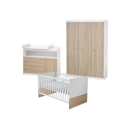 roba SET 'Gabriella' - Kinderzimmer Komplettset mit Bett, Wickelkommode und Schrank - Komplettes Kinderzimmer-Set der roba Serie 'Gabriella': Kombi-Kinderbett 70 x 140 cm, breite Wickelkommode (90 cm Höhe) für komfortables Wickeln und geräumiger 3-türiger Schrank. Ideal für ein harmonisches Kinderzimmer.