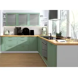 Feldmann-Wohnen Winkelküche in Grün und Weiß - Eckküche in L-Form mit eleganter mediterraner Leisten-Optik, inklusive Soft-Close-Funktion und viel Stauraum für eine funktionale Küchengestaltung.