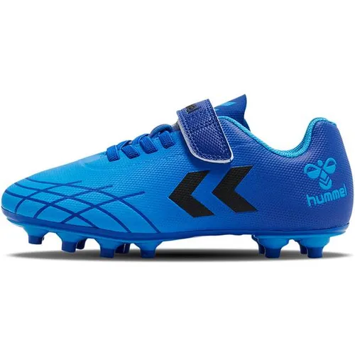 HUMMEL Kinder Fußballschuh TOP STAR F.G. JR - Robuster Fußballschuh für feste Böden mit weichem PU-Obermaterial und praktischem Klettverschluss. Ideal für junge Talente, die Komfort und Stil auf dem Platz schätzen.