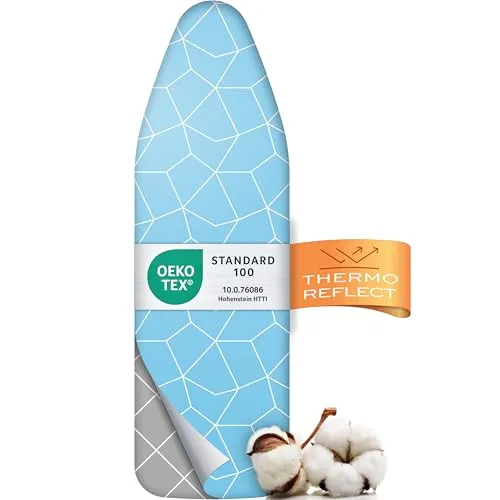 Timbley Turbo Bügelbrettbezug 140x40 – Hitzereflektierend für schnelleres Bügeln – einfache Montage mit Gummizug – 2X Komfortpolsterung & OEKOTEX100 | Made in Europe | Größe XL