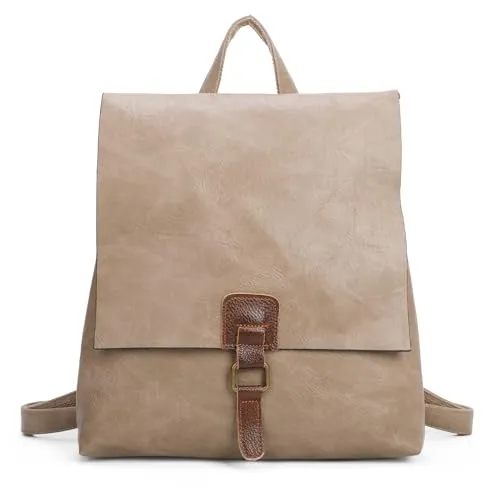 ITALYSHOP24 OBC Damen Rucksack Tasche Crossbody Handtasche Messenger Schultertasche Umhängetasche Shopper Vintage Kuriertasche Überschlagtasche Leder Optik Taupe 32x33x10 cm