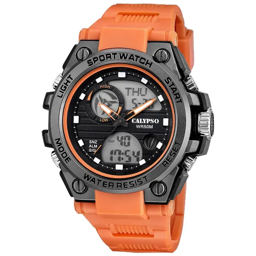 Calypso K5854/2 Herrenuhr AnaDigi Orange/Schwarz - Stylische Digitaluhr für Herren mit analoger und digitaler Anzeige, wasserdicht bis 5 bar und vielseitigen Funktionen wie Stoppfunktion, Alarm und Hintergrundbeleuchtung.