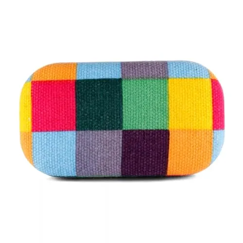 WESTCRAFT tragbares kleines Schmuckkästchen Etui, Reise Schmuckaufbewahrung für Damen, Schmuckbox Schmuckschatulle Jewelry Box - verstaut Schmuck wie Ringe, Ohrringe (Oval Kariert Bunt)