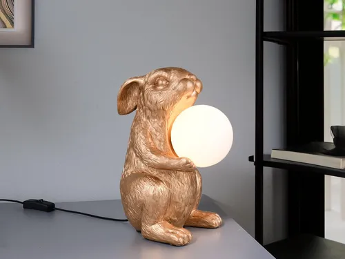Lustige Hasen-LED Nachttischlampe 28cm in Gold