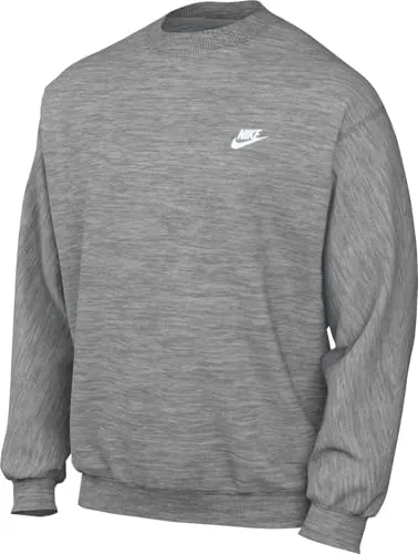 Nike Herren Club Ft Crew Sweatshirt - Dk Grey Heather/White, XL - Hochwertiges Sweatshirt mit gesticktem Nike Futura-Logo für optimalen Tragekomfort. Ideal für Freizeit und Sport, stylisch und bequem.