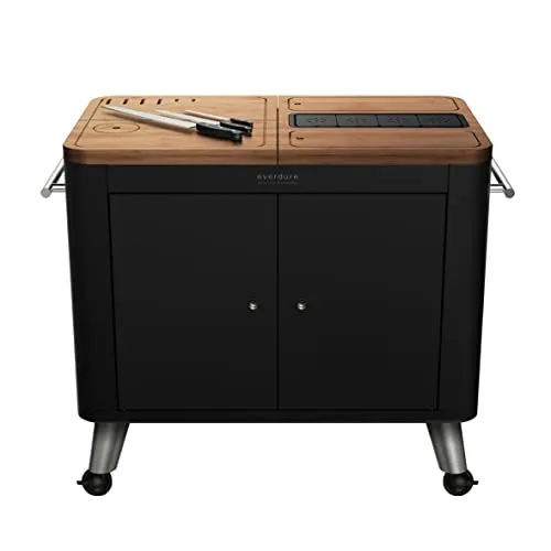 POWERHAUS24 Mobile Designer Premium Outdoor-Küche für Vorbereitungsarbeiten im Freien, stylish, funktional, hochwertig, durchdacht, Farbe: Black