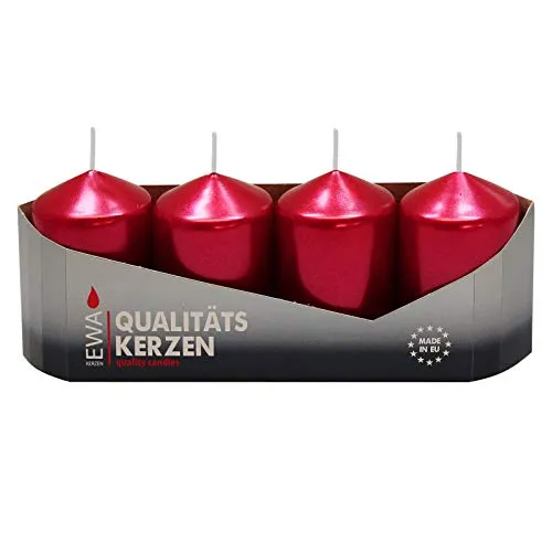 Ebersbacher Kerzenfabrik GmbH 4er Tray Stumpenkerzen weinrot lackiert, Größe ca. 40 x 60 mm Adventskerzen Weihnachtskerzen Säulenkerzen