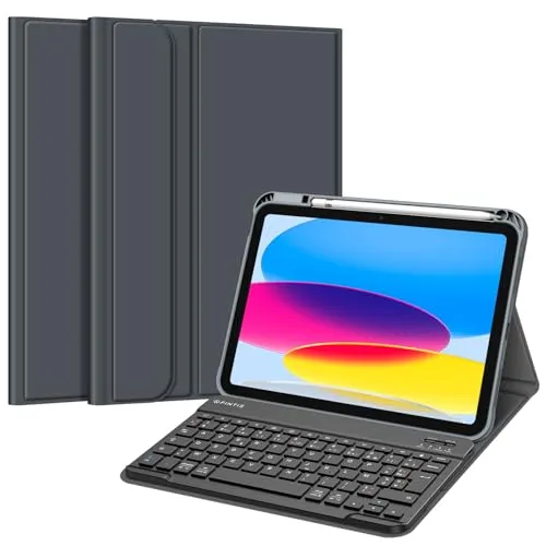 FINTIE Französische AZERTY-Tastatur für iPad 10. Generation 2022 10,9 Zoll - Kabellose AZERTY-Tastatur, Abdeckung mit Mehreren Positionen, Space Grau