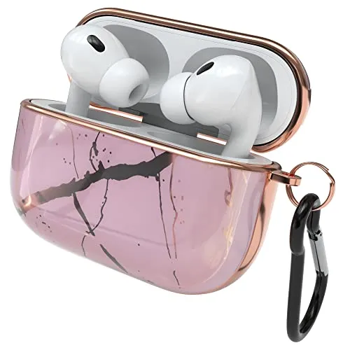 EAZY CASE - Schutzhülle für AirPods Pro 2 Hülle Rosa Hard Case Stoßfest mit Karabiner geeignet als Schlüsselanhänger Antikratz Etui rutschfest Hardcase für Airpod Pro 2. Generation in Rosegold Marmor