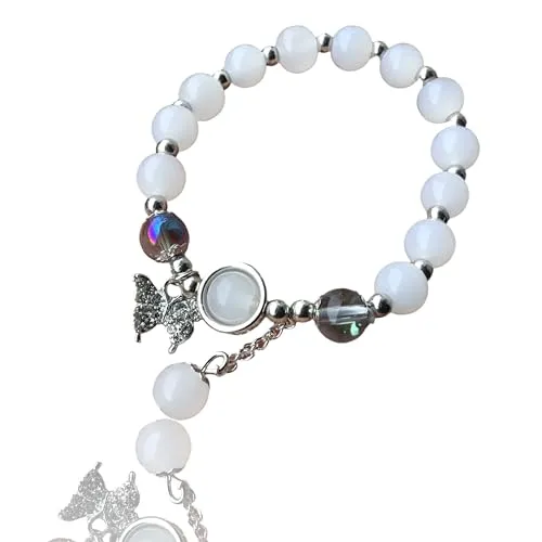 Steinfixx® - Echtes Mondstein Perlenarmband mit platin bedampften Perlen - Hochwertiges Edelsteinarmband handgefertigt in Bayern - Mutmacher