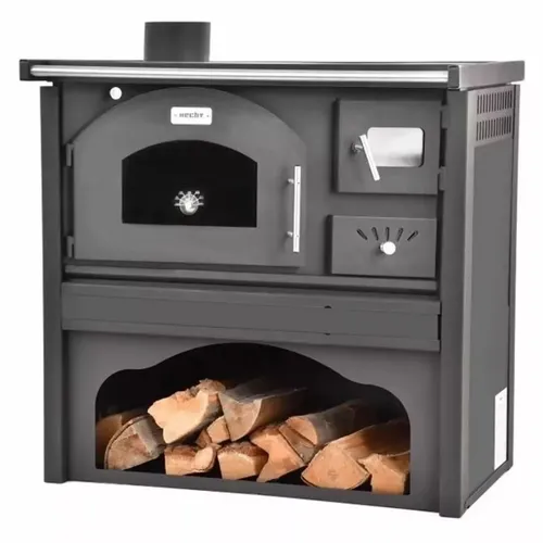 Stahl Kaminofen mit Backofen und Sichtfenster, 5,7 kW, grau