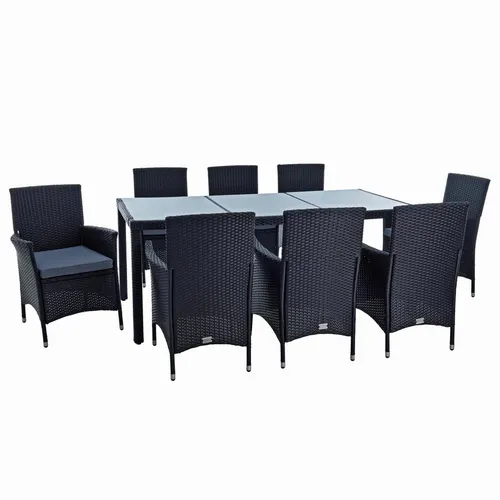 ESTEXO Polyrattan Sitzgruppe für 8 Personen - Moderne Essgruppe aus witterungsbeständigem Polyrattan, inkl. bequemen Kissen und stabiler Tischplatte aus Sicherheitsglas - ideal für Garten, Balkon oder Terrasse.