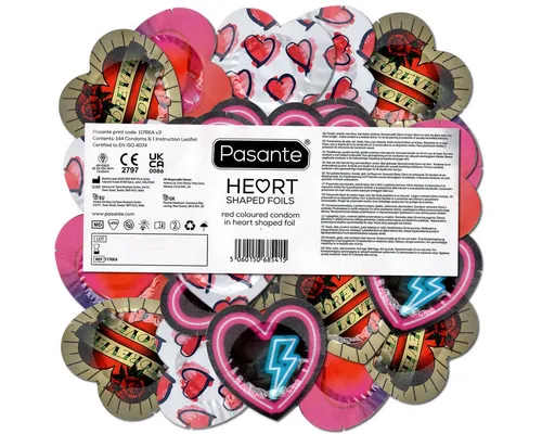 Hearts – Romantische Kondome, 144er-Pack - Kondome mit Herzdesign, 144 Stück in praktischer Verpackung – ideal für romantische Momente und sorgenfreies Vergnügen.