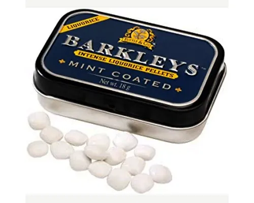 BARKLEYS Süßigkeit, Barkleys Liquorice Mint Coated Pastillen mit Pfefferminz Lakritz 18g