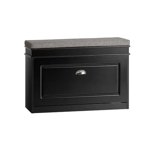 SoBuy FSR82-L-SCH Schuhkipper - Schuhschrank mit Klappe und Sitzkissen, ideal für Eingangsbereiche mit nur 24 cm Tiefe, belastbar bis 150kg und aus 100% recycelbarem Material.