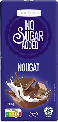 frankonia NO SUGAR ADDED Nougat Schokolade glutenfrei, 100 g - Schokoladenriegel ohne Zuckerzusatz, intensiv im Geschmack und mit Rainforest Alliance zertifiziertem Kakao für nachhaltigen Genuss.