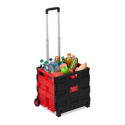 Einkaufstrolley klappbar - Faltbarer Trolley mit 2 Rollen in Rot - Praktischer Einkaufswagen aus leichtem Kunststoff, klappbar und ideal für den einfachen Transport von Einkäufen. Perfekt für den täglichen Gebrauch!