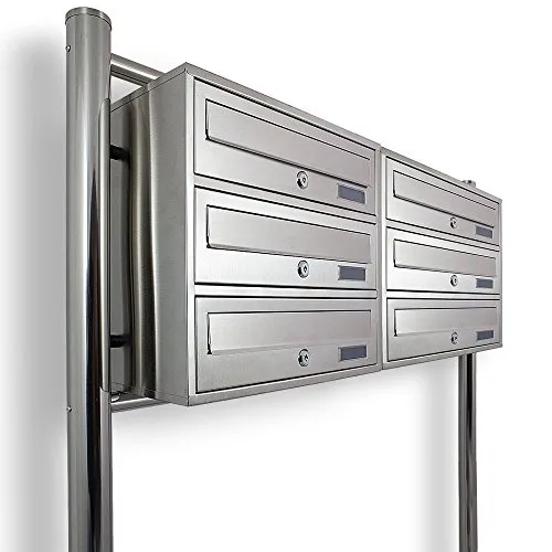 BITUXX Edelstahl Doppel Briefkastenanlage 6-fach Silber MS-14417 - Elegante 6er Briefkastenanlage aus gebürstetem Edelstahl, platzsparend und ideal für jedes Wohnumfeld. Lieferung inklusive Befestigungsmaterial und Schlüsseln für jedes Postfach.