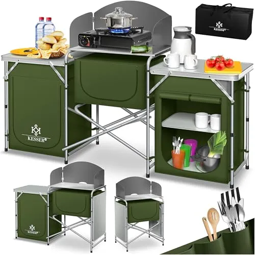 KESSER Mehrzweckschrank Campingschrank - Camping-Möbel mit stabilem Aluminiumgestell, ideal für Outdoor-Küchen und sorgt für Ordnung beim Camping.