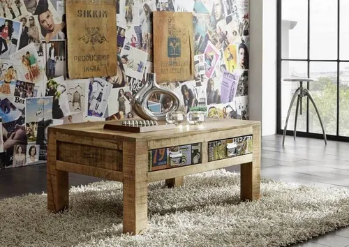 MASSIVMOEBEL24 Lounge Collection Couchtisch - Einzigartiger Massivholz Kaffeetisch - Beistelltisch aus naturbelassenem Mango, jeder Tisch ein Unikat mit individuellen Maserungen. Edles Design für Wohnzimmer und Schlafzimmer, perfekt kombinierbar mit der Lounge Collection.
