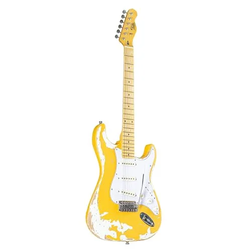 Fame SE Series ST E-Gitarre mit Erle-Korpus und Ahorn-Hals - Gitarren mit 21 Bünden und 3 Keramik Single Coils für vielseitige Klänge. Vintage Tremolo bietet stimmstabile Performance und authentisches Spielgefühl.