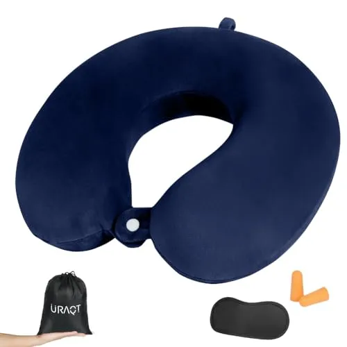 URAQT Nackenkissen, 4-teiliges Set Comfy Nackenkissen Flugzeug, Nacken- und Kopfstützendes U-f?rmiges Kissen, Das Kissen aus Memory-Schaum eignet sich für Reisen, Büro und Flugzeug(Marineblau)