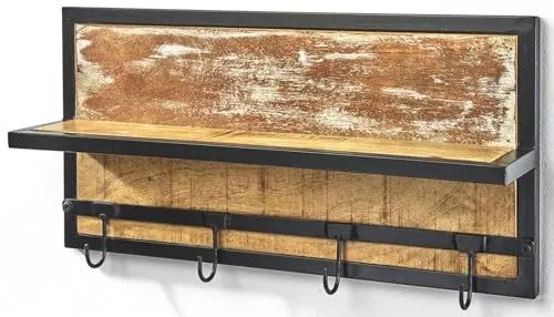 Kobolo Wandgarderobe aus Metall und Mangoholz mit 4 Haken in braun von Kobolo