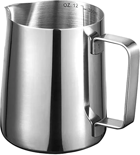 Milchkännchen 350ml 12oz Espresso Milchaufschäumkrüge 304 Edelstahl Barista Tasse für die Zubereitung von Kaffee Cappuccino