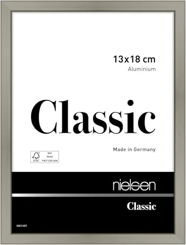 nielsen Bilderrahmen, 13 x 18 cm, Aluminium, Champagner glanz, Fotorahmen zum Auftstellen und Aufhängen im Hoch- & Querformat, Echtglas, Classic