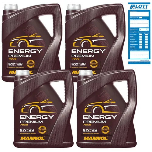 4x 5L Mannol Energy Premium 5W-30 Motoröl VW 505.01 MB 229.52 GM Dexos2 BMW LL04