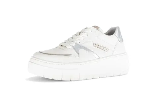 Gabor Leder-Sneakers in Weiß - 38,5 - Sneaker mit Schnürung und herausnehmbarer Decksohle, perfekt für hohen Tragekomfort und modernen Stil. Verstärkte Kappen und metallisch glänzende Elemente setzen modische Akzente.