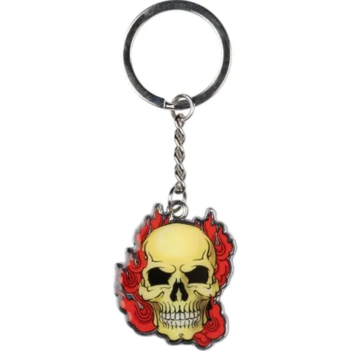 Konix Alchemy Schlüsselanhänger - Metall - Totenkopfmotiv - Rot und Gelb