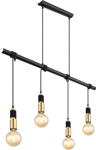 Hängelampe Messing Schwarz 4-flammig, Höhenverstellbar - Moderne 4-flammige Pendelleuchte aus Metall in Schwarz und Messing, höhenverstellbar bis 120 cm, ideal für stilvolle Innenräume und individuelle Lichtgestaltung.