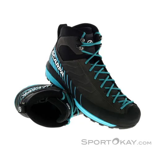 Scarpa Mescalito Mid GTX Shark / Azure (44) - Wanderschuh mit GORE-TEX, ideal für lange und technische Zustiege. Der knöchelhohe Schaft bietet besten Schutz, während die wasserdichte Membran für ein optimales Fußklima sorgt.