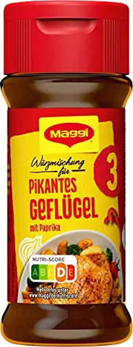 MAGGI Würzmischung 3 für pikantes Geflügel - Kräuter und Gewürze für Brathähnchen oder Putengeschnetzeltes, mit süß-pikantem Paprika und einer besonderen Note von Kümmel und Chili für mehr Geschmack.
