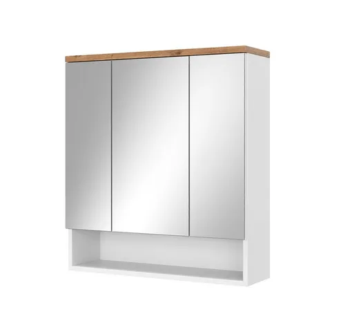 Vicco Badezimmerspiegelschrank Eden, Weiß Hochglanz - Spiegelschrank mit 3 Scharniertüren, bietet großzügigen Stauraum und modernes Design in Weiß Hochglanz für Ihr Badezimmer.