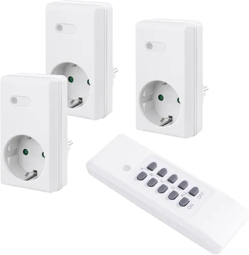 Perfect Funksteckdosen Set, 3x Funksteckdose, 1x Funkfernbedienung, Indoor, 220-240V