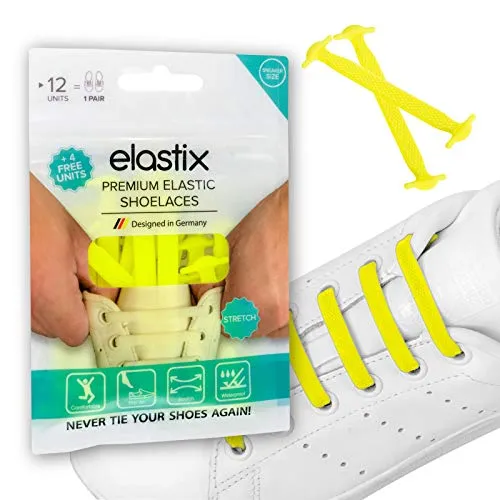 Elastix Sneaker Elastische Schnürsenkel aus Gummi ohne binden für Erwachsene - Schleifenlose Silikon Schuhbänder in Flach für den Freizeit- und Sportbereich - Neongelb
