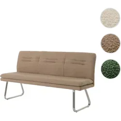 Sitzbank HWC-H70: Polsterbank mit Lehne aus Bouclé und gebürstetem Edelstahl