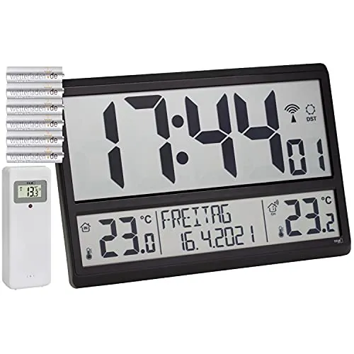 TFA Dostmann Digitale XL Wanduhr, 60.4521.01 (Schwarz mit Batterien)