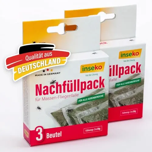 inseko 2X Nachfüllpack für Massen-Fliegenfalle – Lockstoff Nachfüllbeutel für Außenbereich – Starke Fliegenabwehr – 3 Beutel - Made in Germany