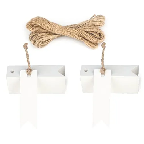 jijAcraft Geschenkanhänger Kraftpapier Kleine Etiketten 7 x 2 cm, 100 Stück und Juteschnur, für Handwerk, Hochzeit, Weihnachten, Geschenkverpackung (Weiß)