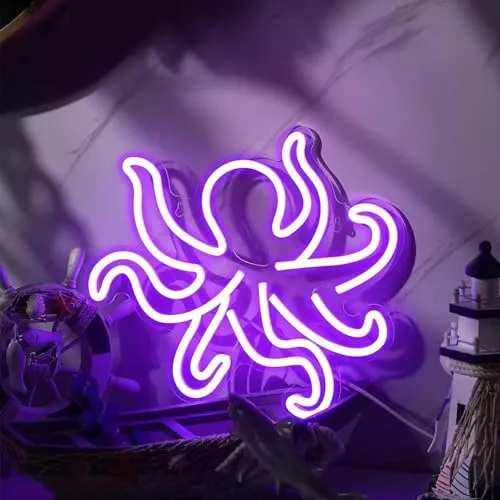 NEON LED Licht, dekorative Wand-Leuchte, Oktopus, Krake lila, ca. 40 x 40 x 2 cm, Deko-Licht, Wohnzimmer, Gaming-Zimmer, Nachtlicht für Schlafzimmer, Gamer Design-Lampe, USB-Betrieb