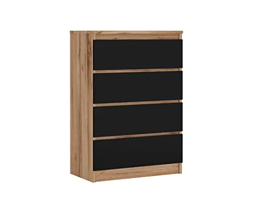 3E 3xE living.com Komodenschrank mit 4 Schubladen, Farbe: Wotan Eiche/Schwarz, A: 70 x 101 x 39 cm