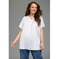 Laura Scott CURVE Satinbluse figurumspielende Passform, mit Falteneinsatz vorne, V-Ausschnitt weiß 52/54